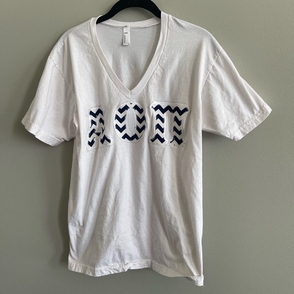 Alpha Omicron Pi Chevron Letters V Neck Tee